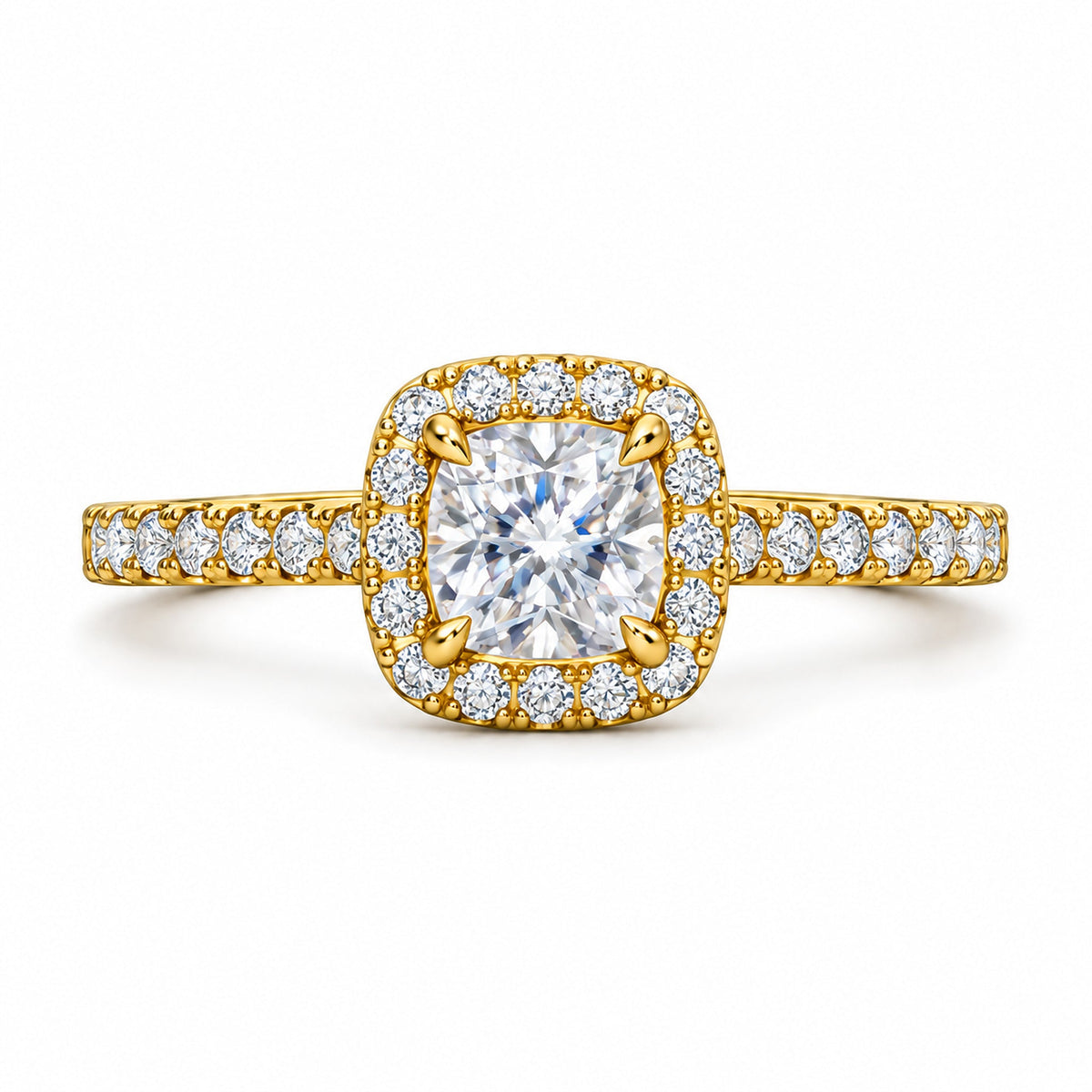 Cushion Halo Pavé Engagement Ring, 1 ct front view