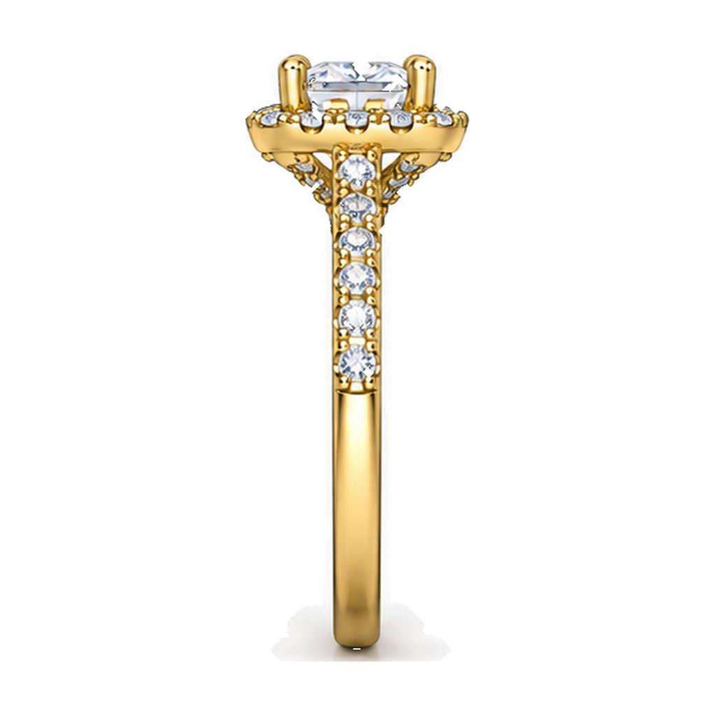 Cushion Halo Pavé Engagement Ring, 1 ct side view