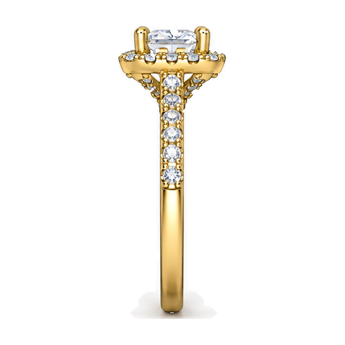 Cushion Halo Pavé Engagement Ring, 1 ct side view
