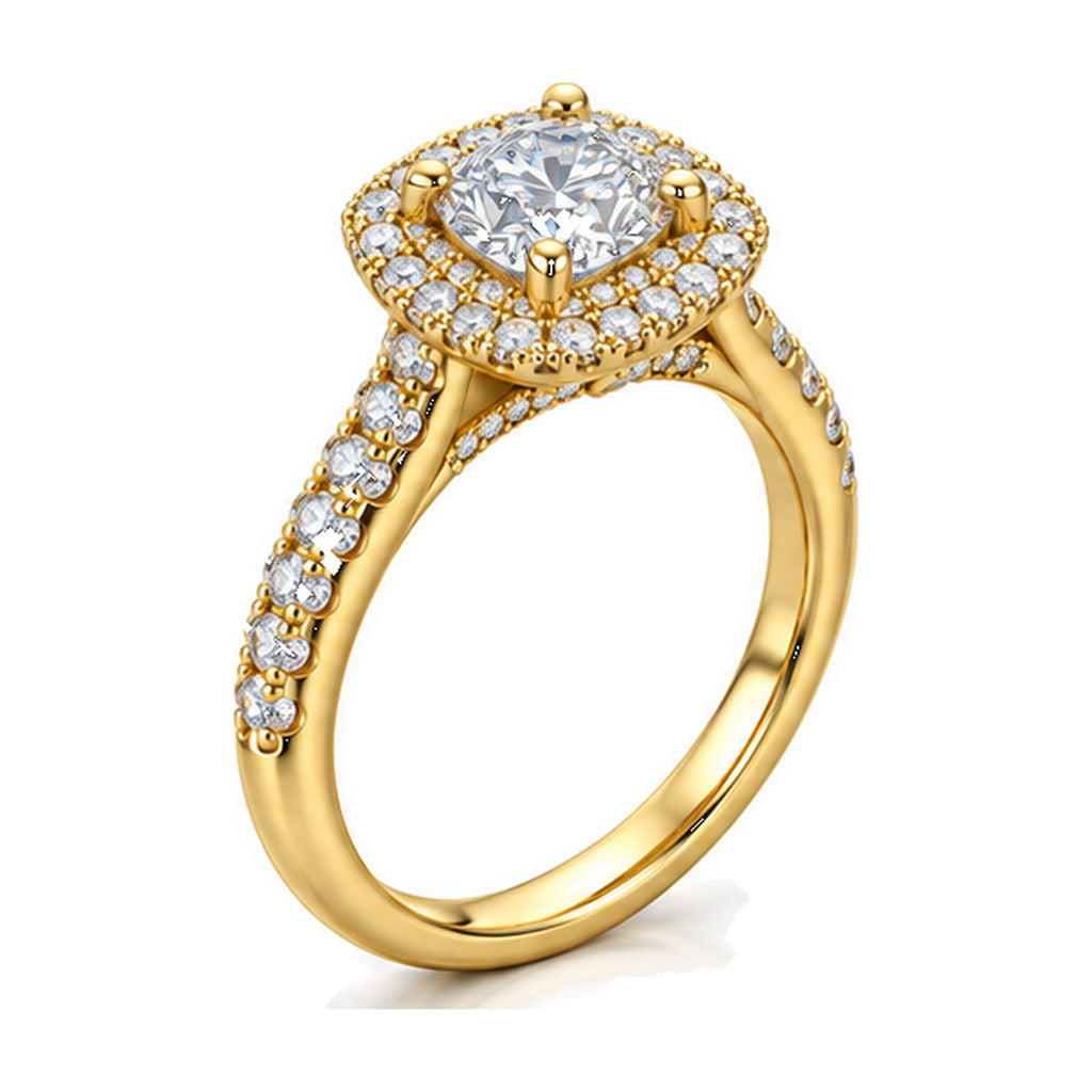 Cushion Double Halo Pavé Engagement Ring, 1 ct angle view