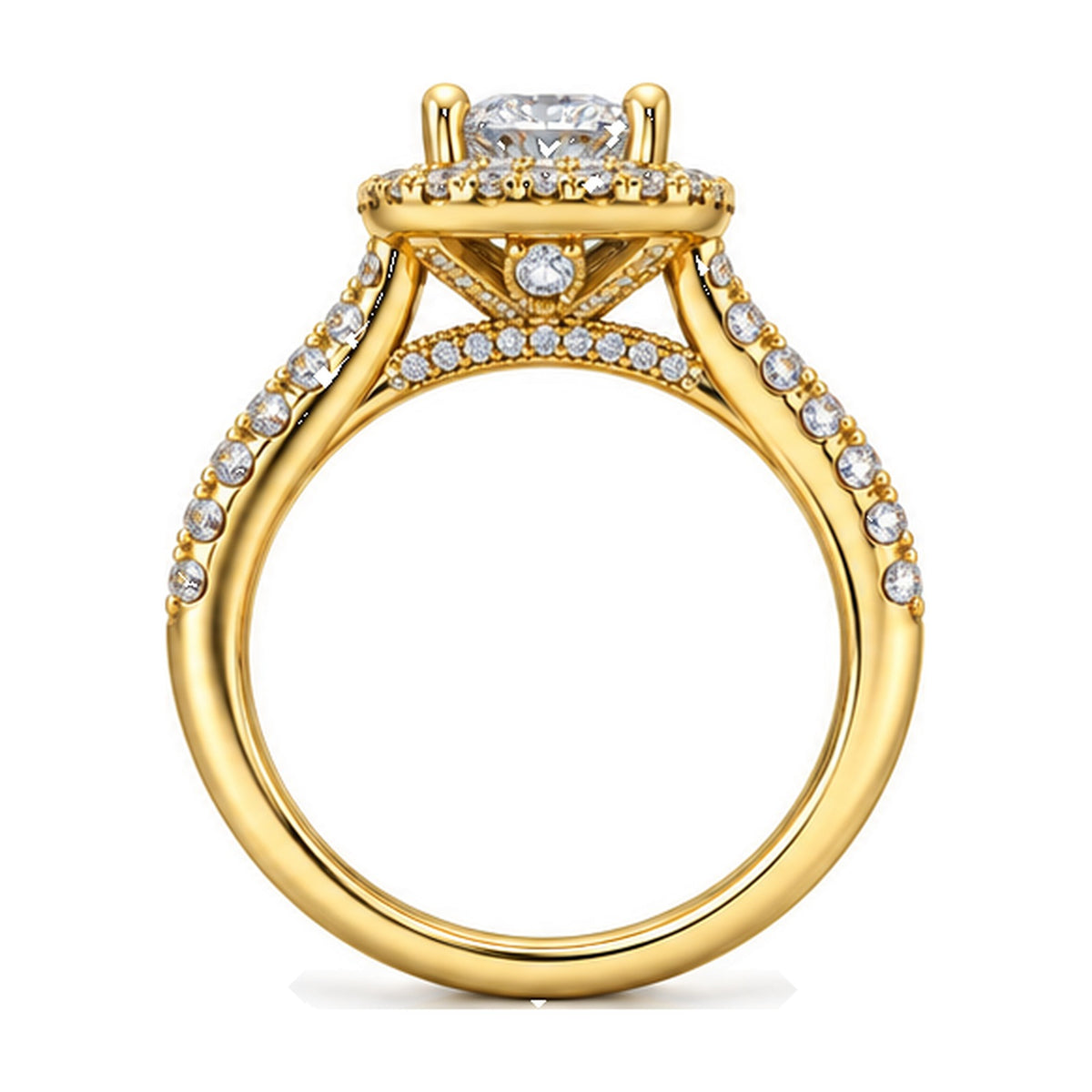 Cushion Double Halo Pavé Engagement Ring, 1 ct back view