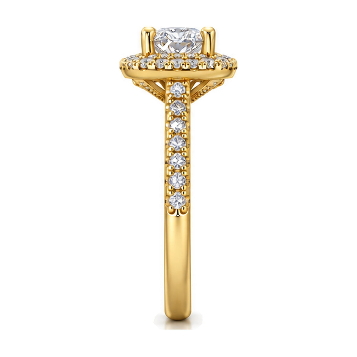 Cushion Double Halo Pavé Engagement Ring, 1 ct side view
