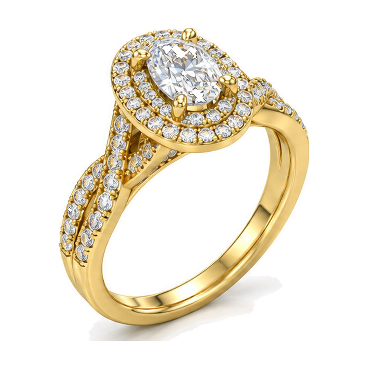 Oval Halo Twisted Shank Engagement Ring, 0.50 ct angle view