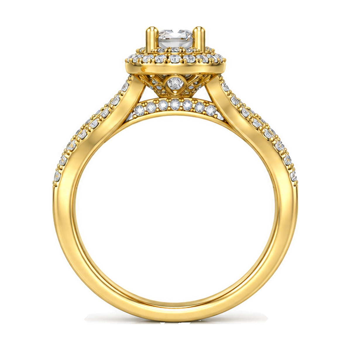 Oval Halo Twisted Shank Engagement Ring, 0.50 ct back view