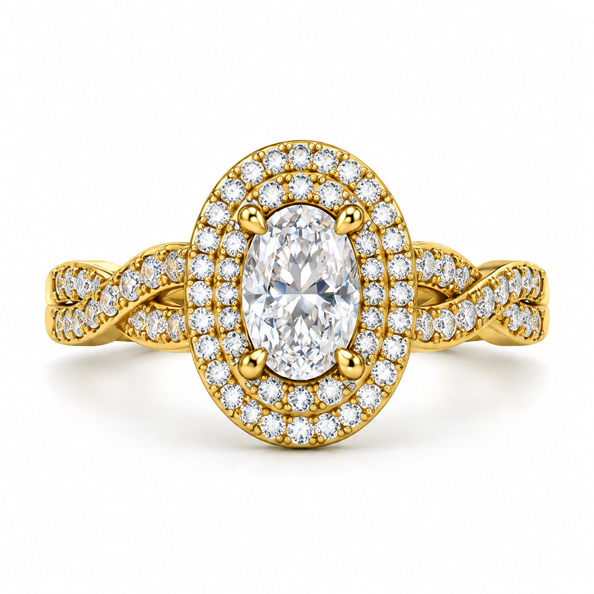 Oval Halo Twisted Shank Engagement Ring, 0.50 ct front view