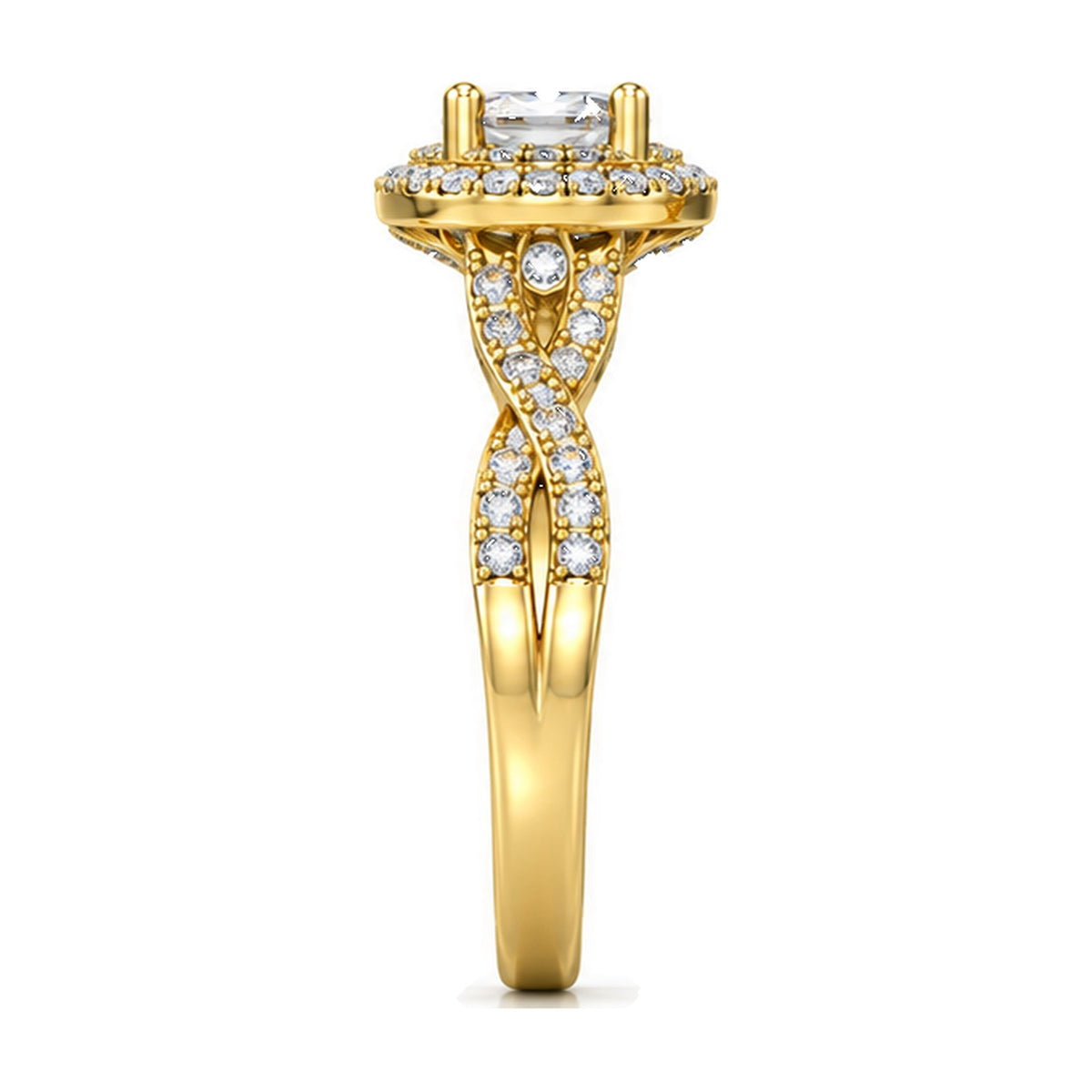 Oval Halo Twisted Shank Engagement Ring, 0.50 ct side view