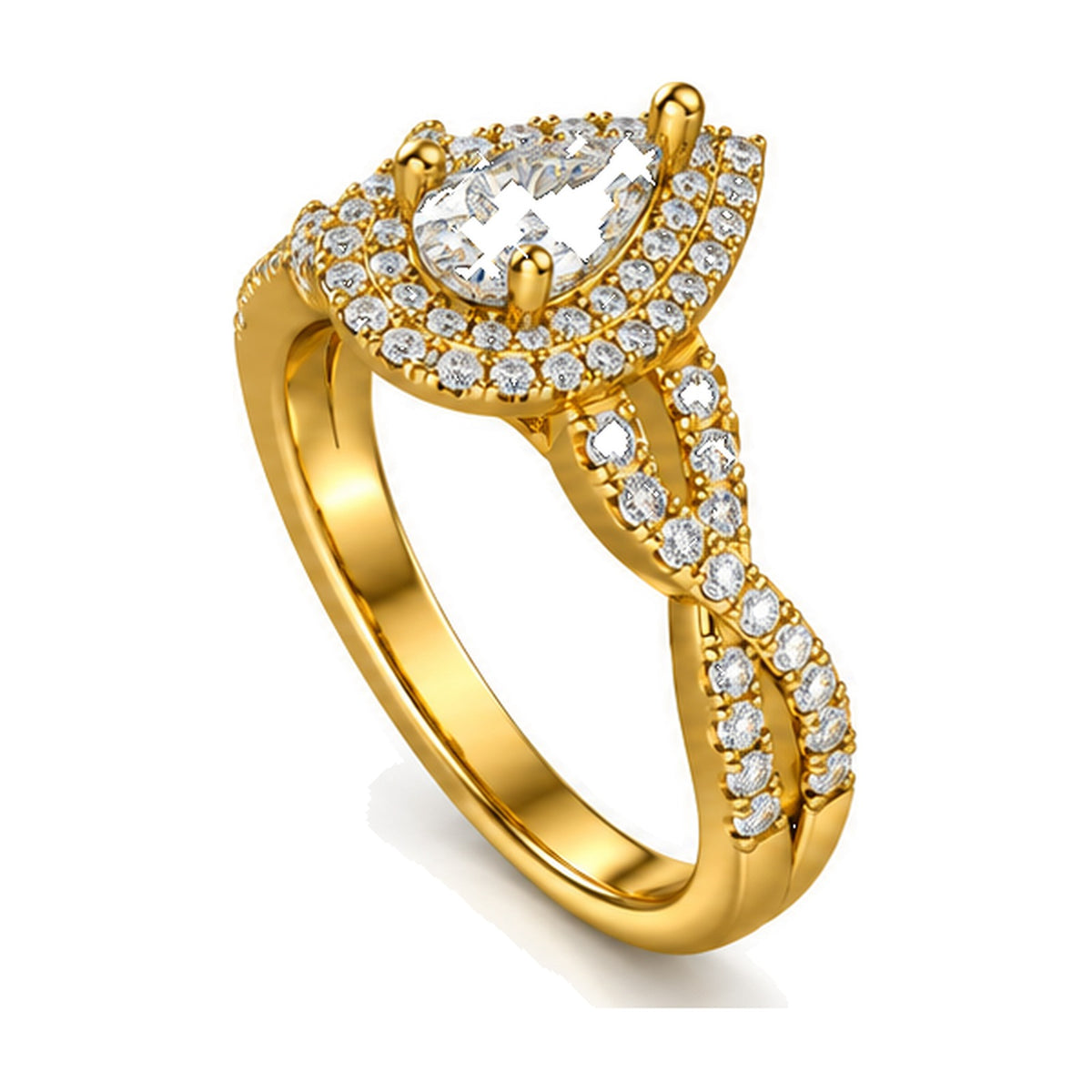 Pear Double Halo Twisted Shank Engagement Ring, 0.75 ct angle view