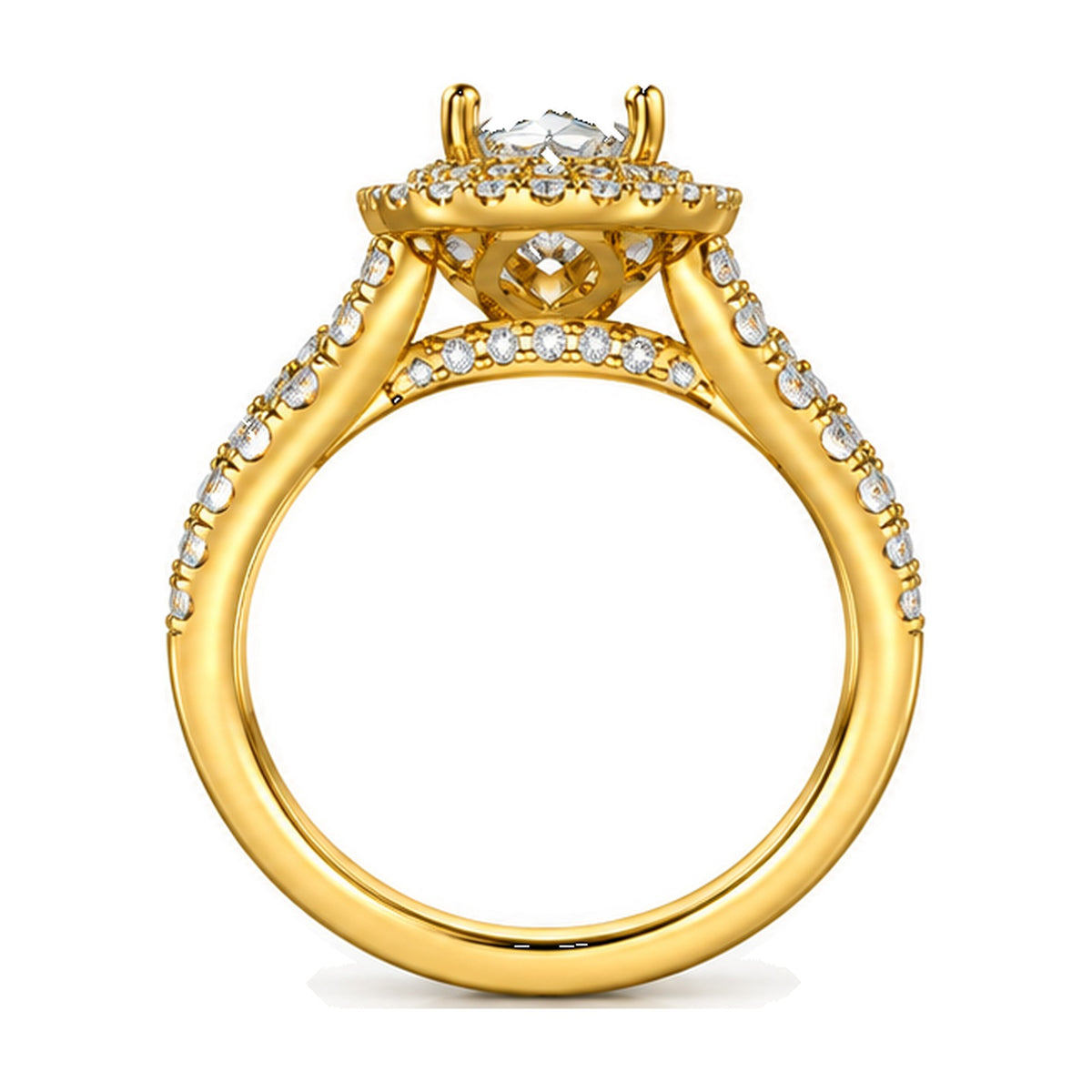 Pear Double Halo Twisted Shank Engagement Ring, 0.75 ct back view