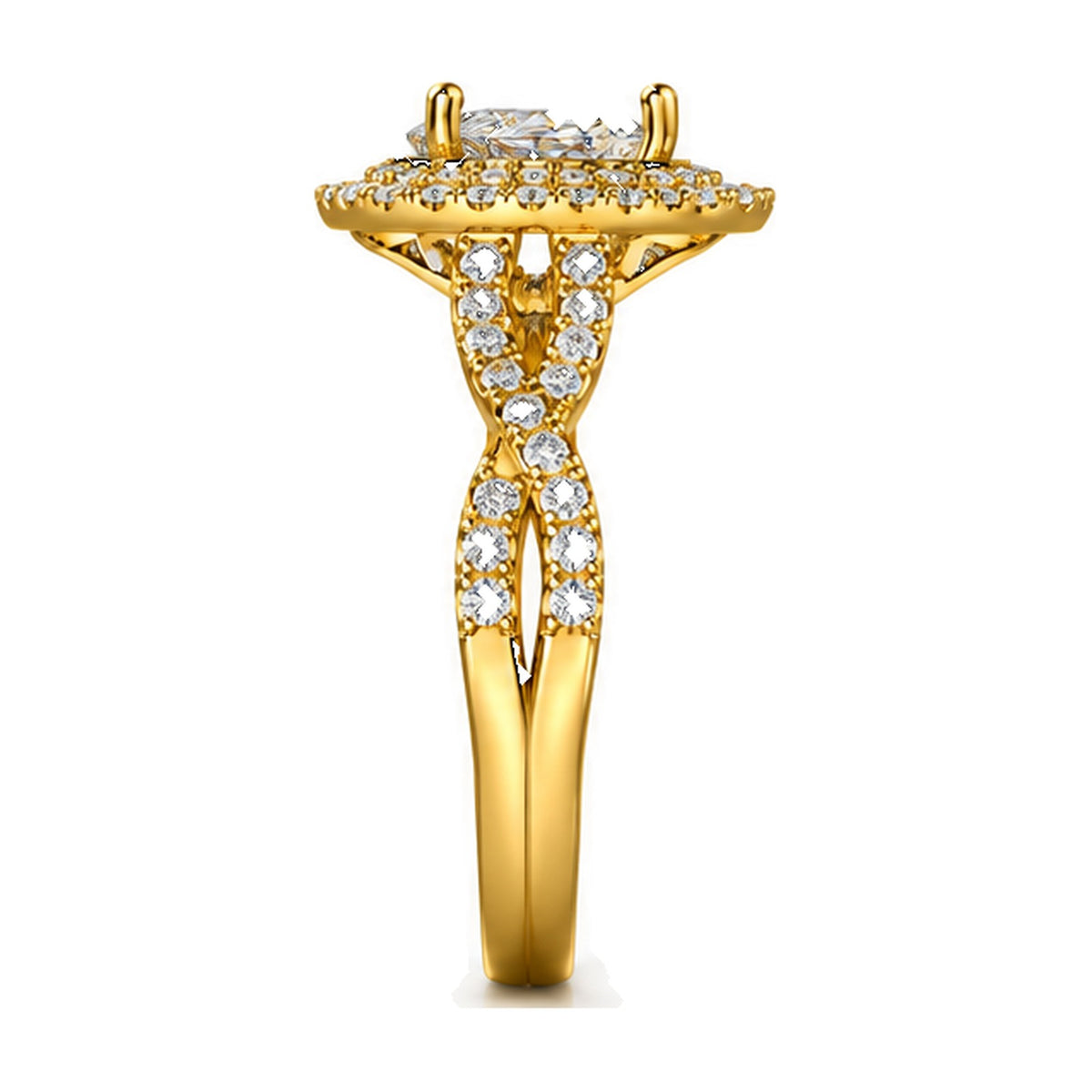 Pear Double Halo Twisted Shank Engagement Ring, 0.75 ct side view