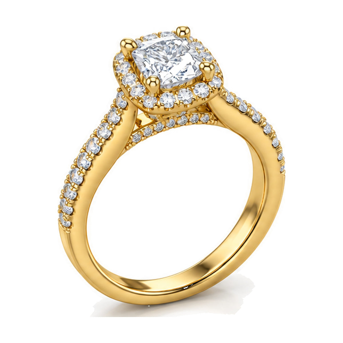 Cushion Halo Pavé Engagement Ring, 0.50 ct angle view