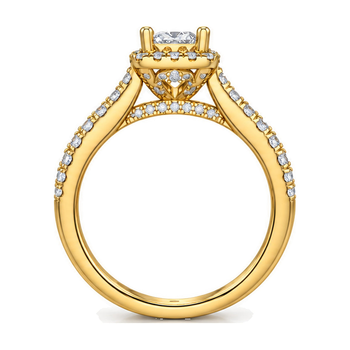 Cushion Halo Pavé Engagement Ring, 0.50 ct back view
