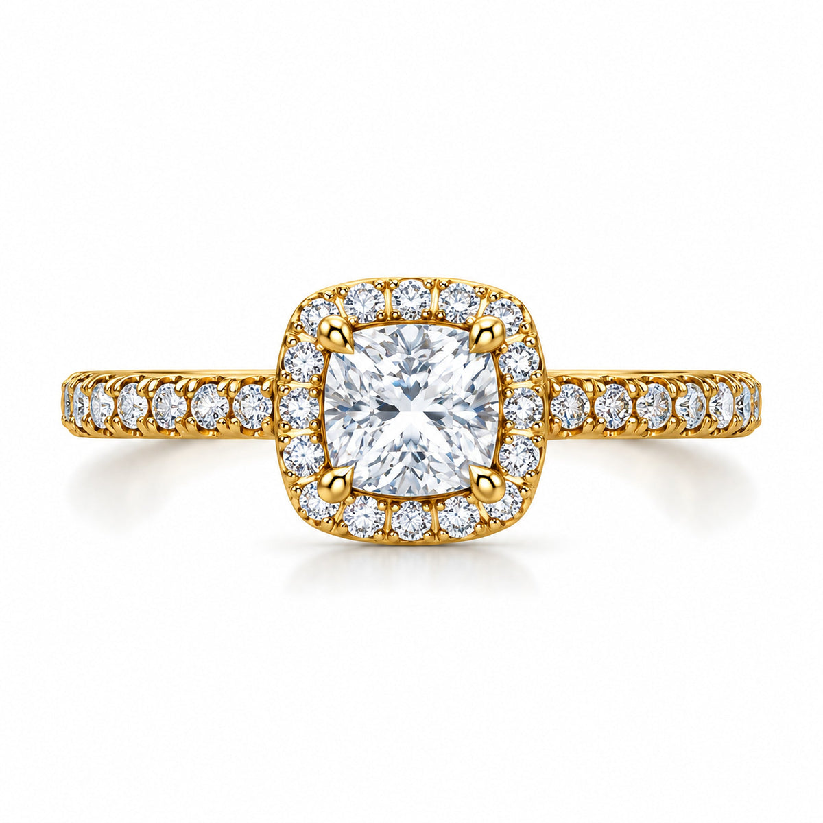 Cushion Halo Pavé Engagement Ring, 0.50 ct front view