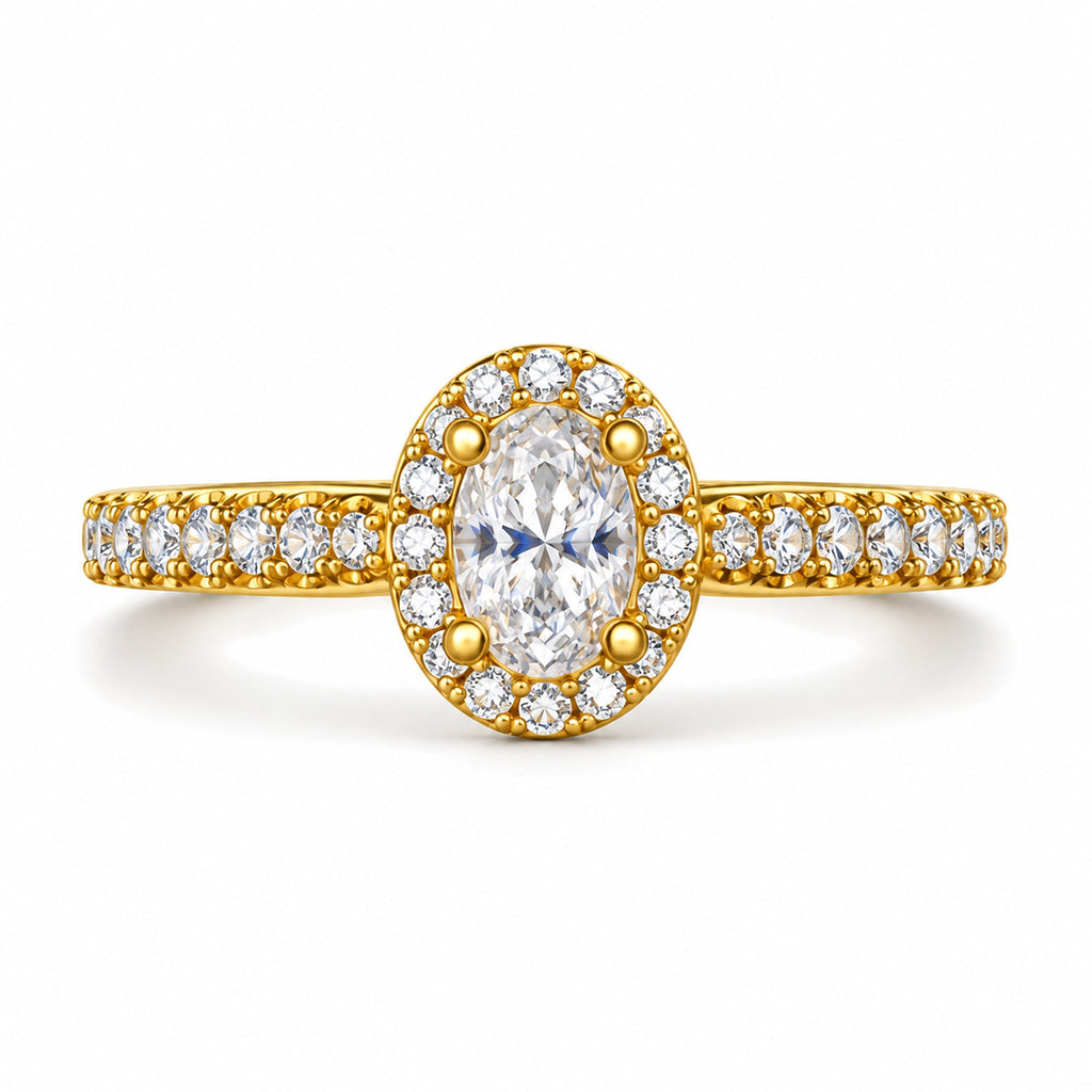 Oval Halo Pavé Engagement Ring, 0.40 ct front view