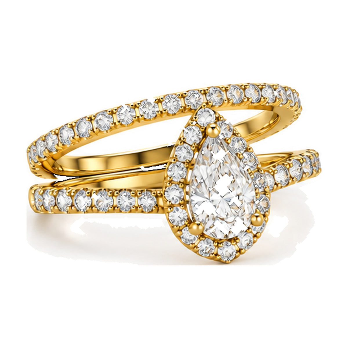 Pear Halo Pavé Engagement Ring, 1 ct angle view