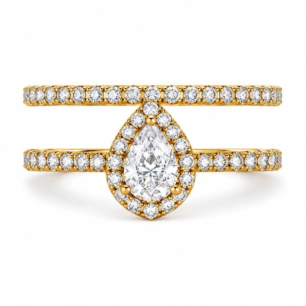 Pear Halo Pavé Engagement Ring, 1 ct front view