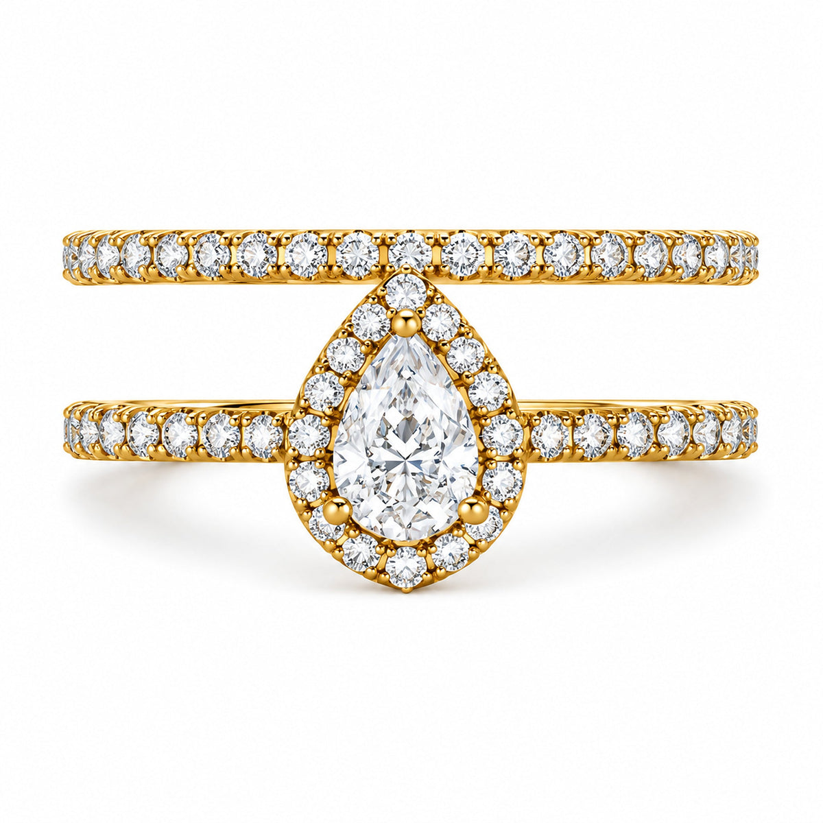 Pear Halo Pavé Engagement Ring, 1 ct front view