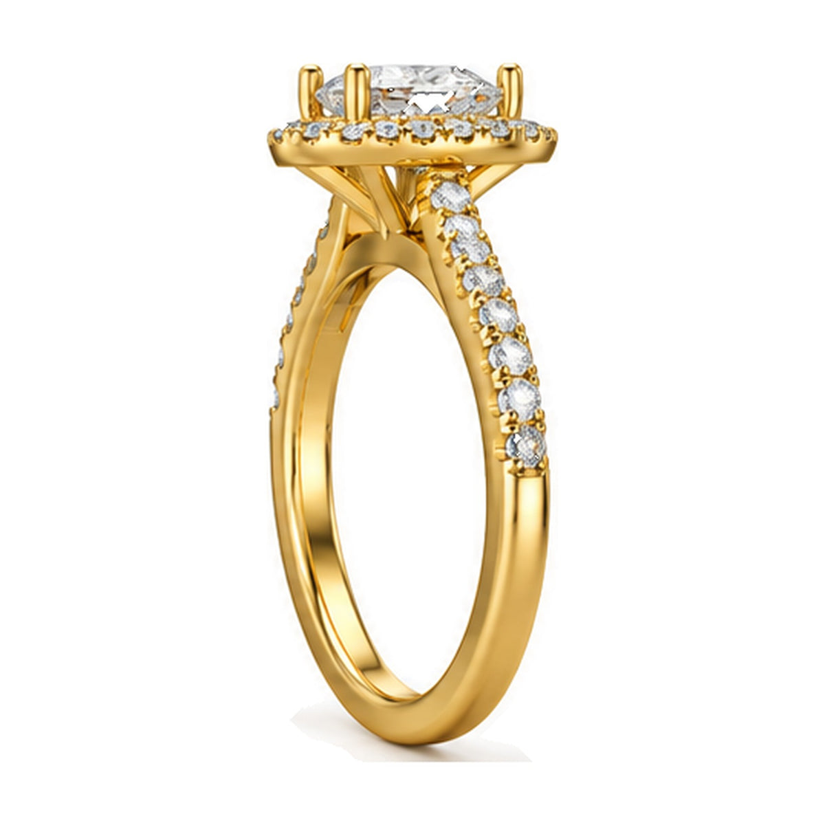 Pear Halo Pavé Engagement Ring, 1 ct side view