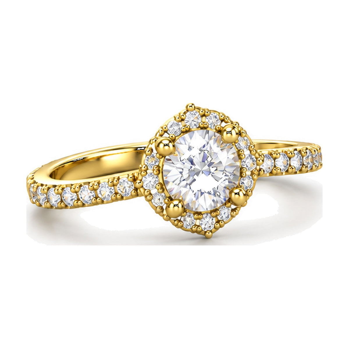 Round Halo Pavé Engagement Ring, 0.75 ct angle view