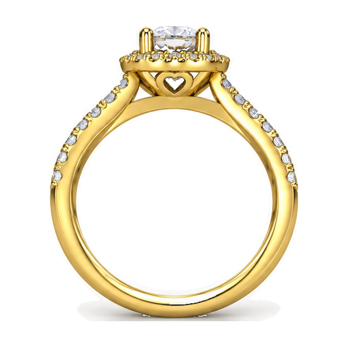 Round Halo Pavé Engagement Ring, 0.75 ct back view