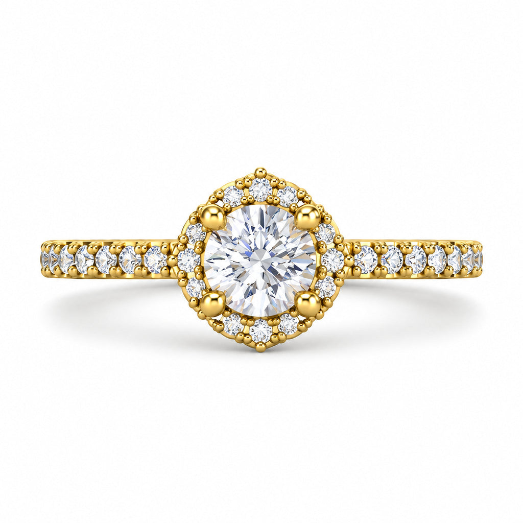 Round Halo Pavé Engagement Ring, 0.75 ct front view