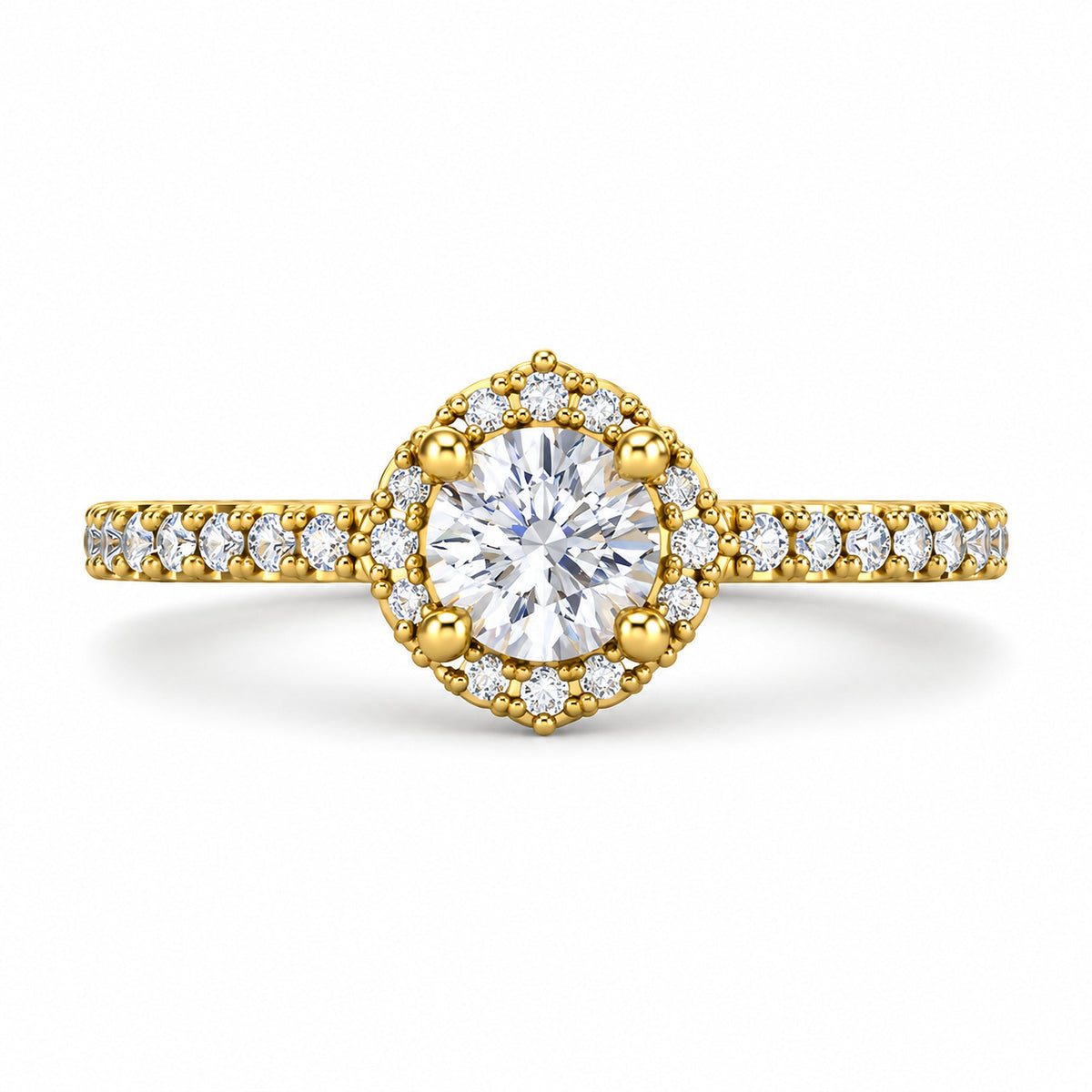 Round Halo Pavé Engagement Ring, 0.75 ct front view