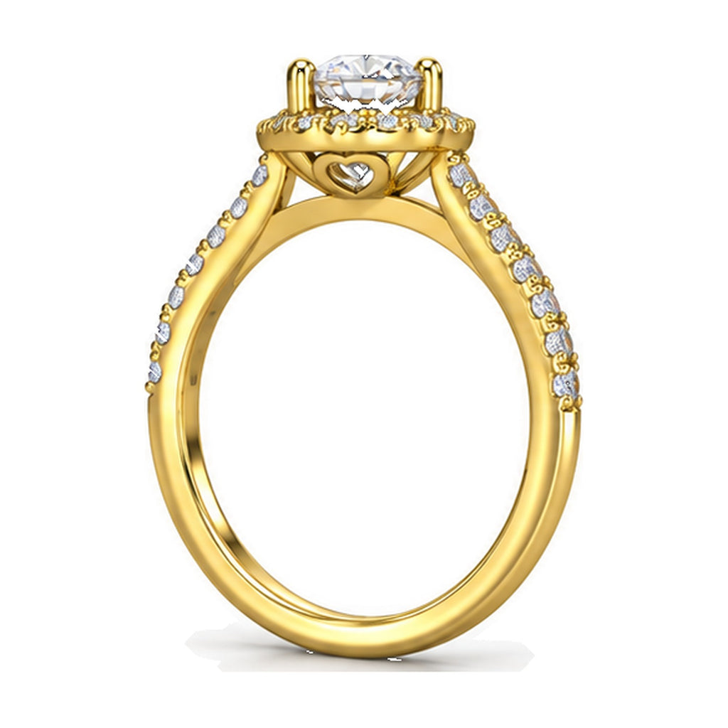 Round Halo Pavé Engagement Ring, 0.75 ct side view