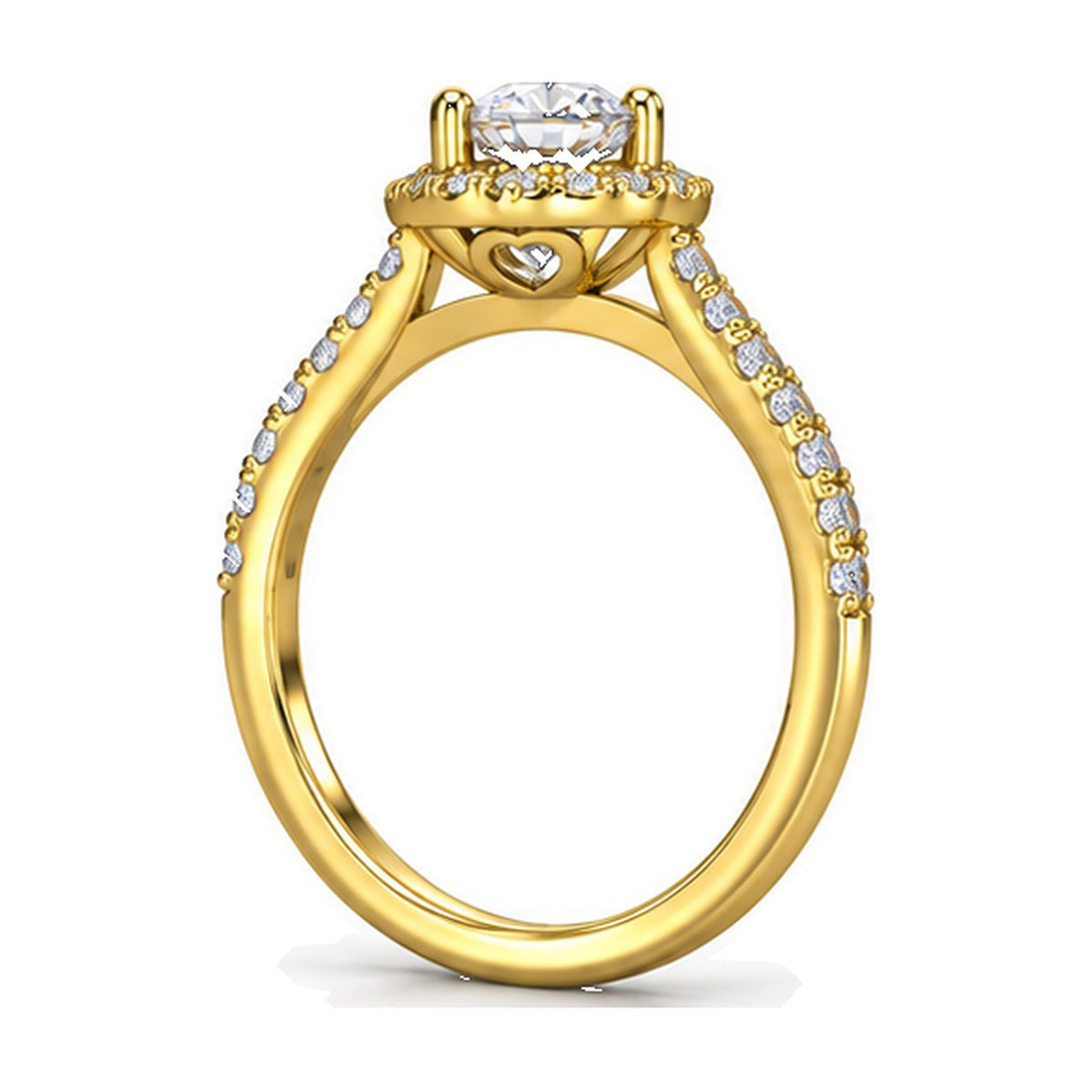 Round Halo Pavé Engagement Ring, 0.75 ct side view