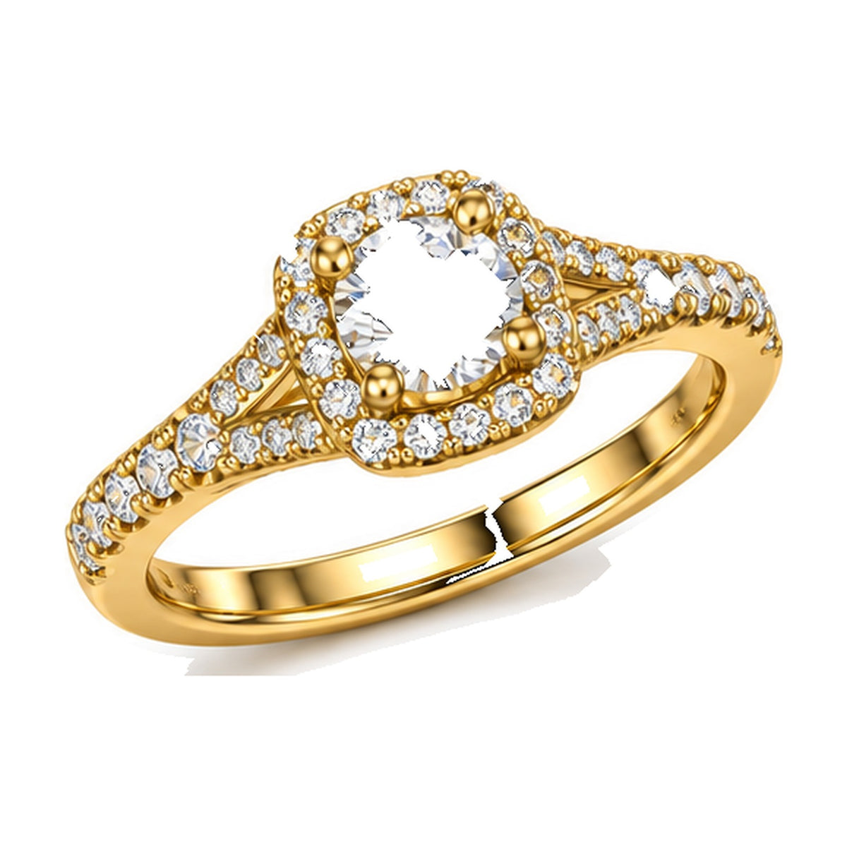 Cushion Halo Round Engagement Ring with Pavé Split Shank, 0.50 ct angle view