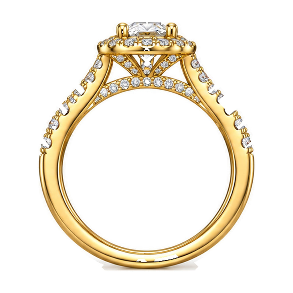 Cushion Halo Round Engagement Ring with Pavé Split Shank, 0.50 ct side view