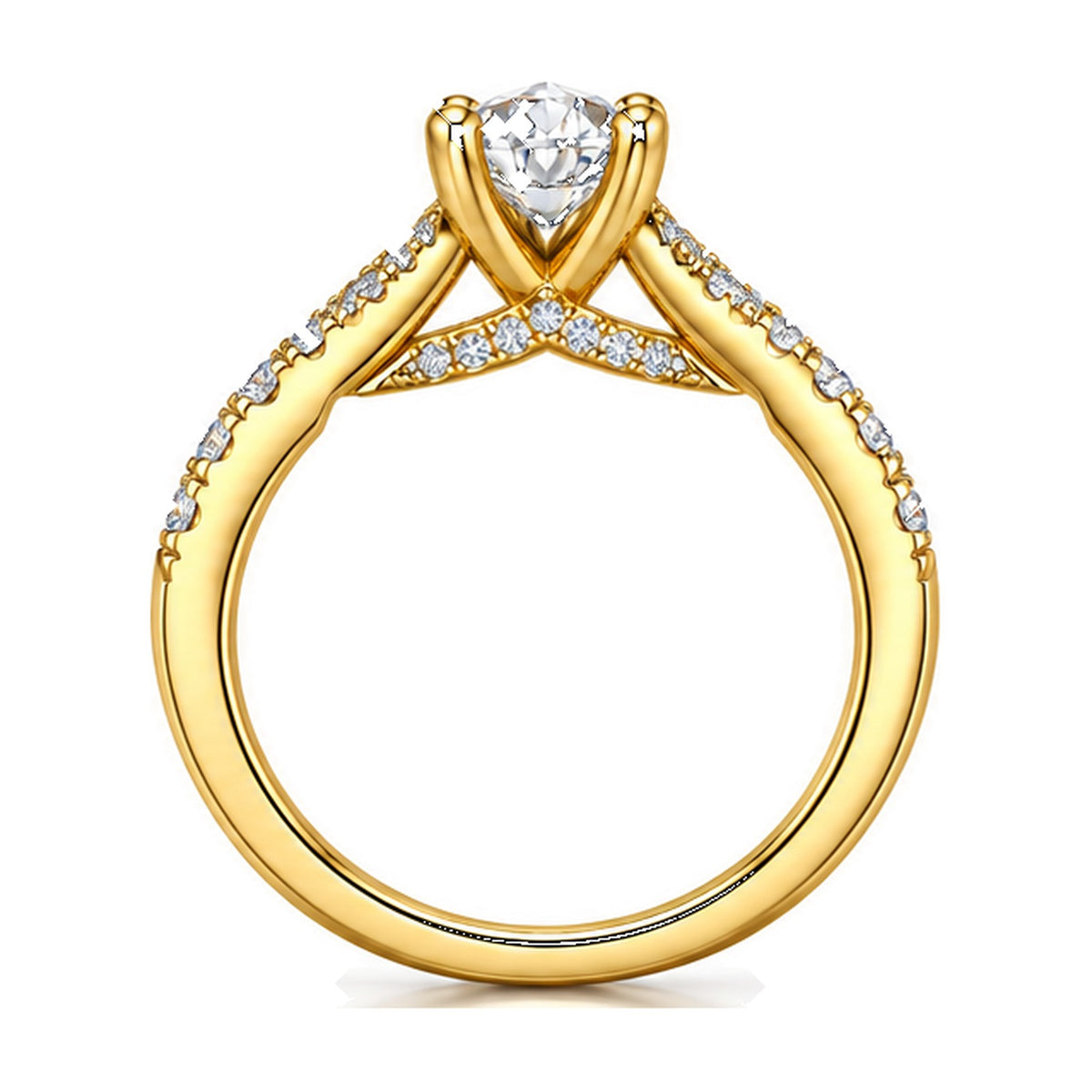 Round Split Shank Engagement Ring with Pavé Crossover, 0.50 ct back view