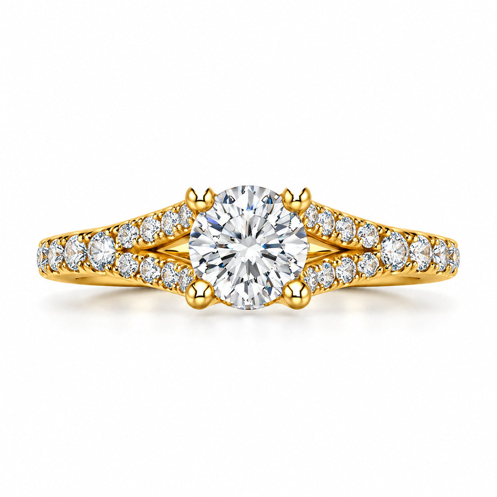 Round Split Shank Engagement Ring with Pavé Crossover, 0.50 ct front view