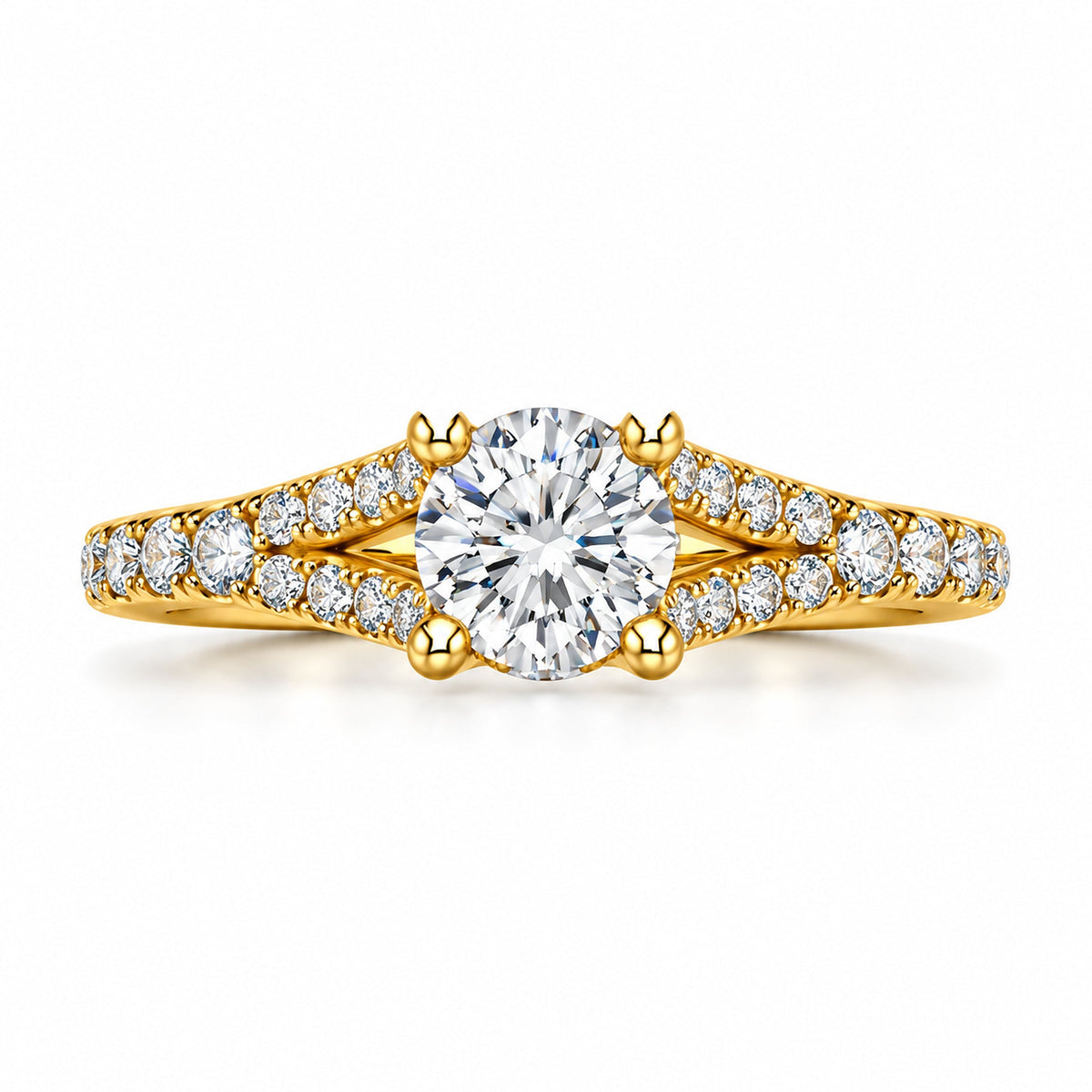 Round Split Shank Engagement Ring with Pavé Crossover, 0.50 ct front view