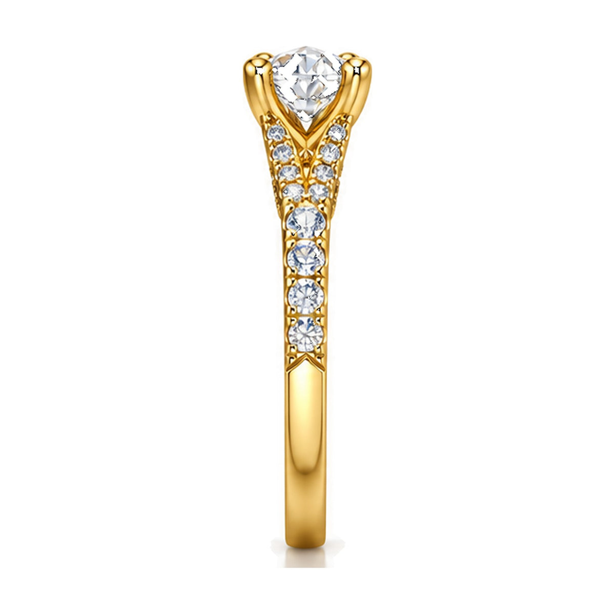 Round Split Shank Engagement Ring with Pavé Crossover, 0.50 ct side view