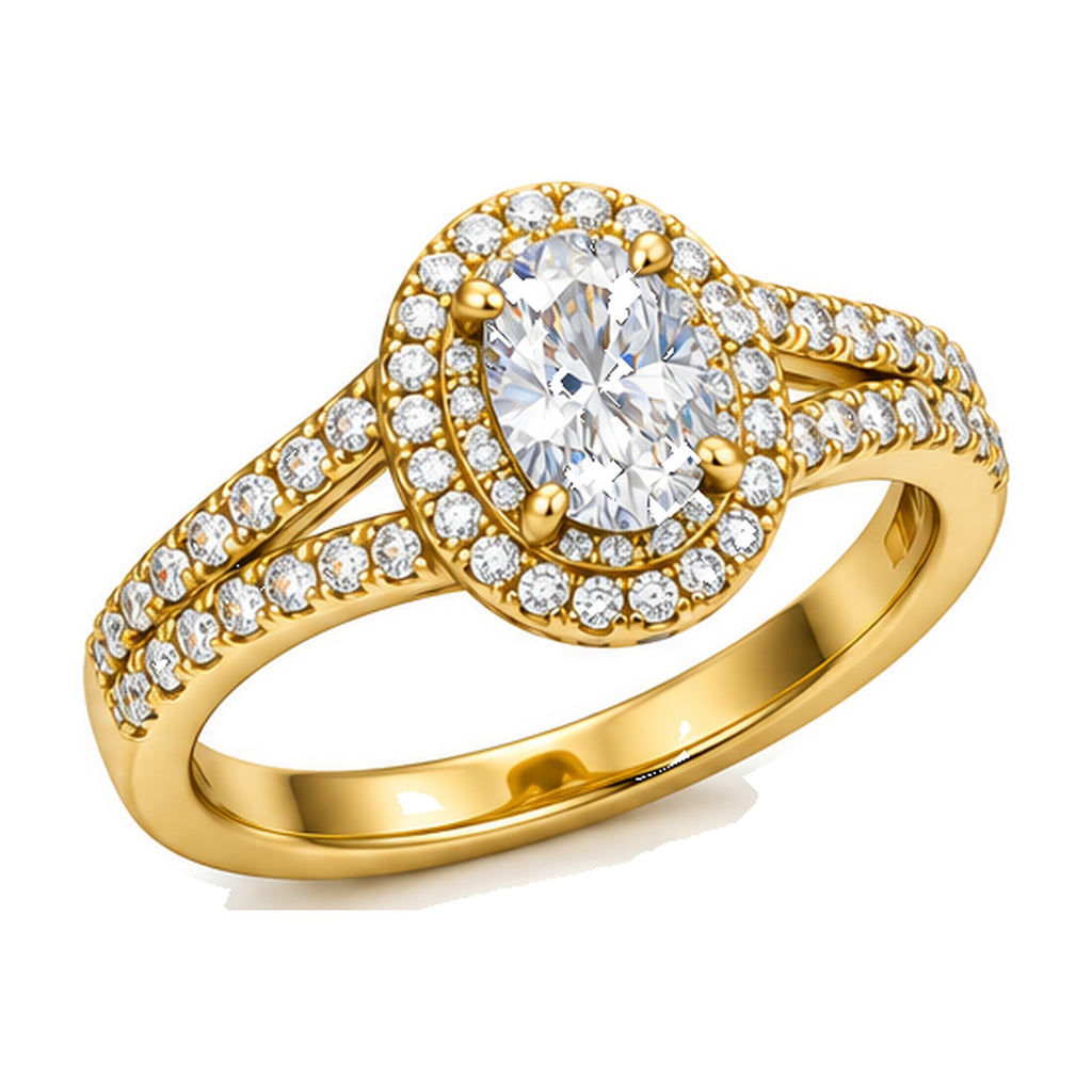 Oval Halo Pavé Split Shank Engagement Ring, 0.33 ct angle view