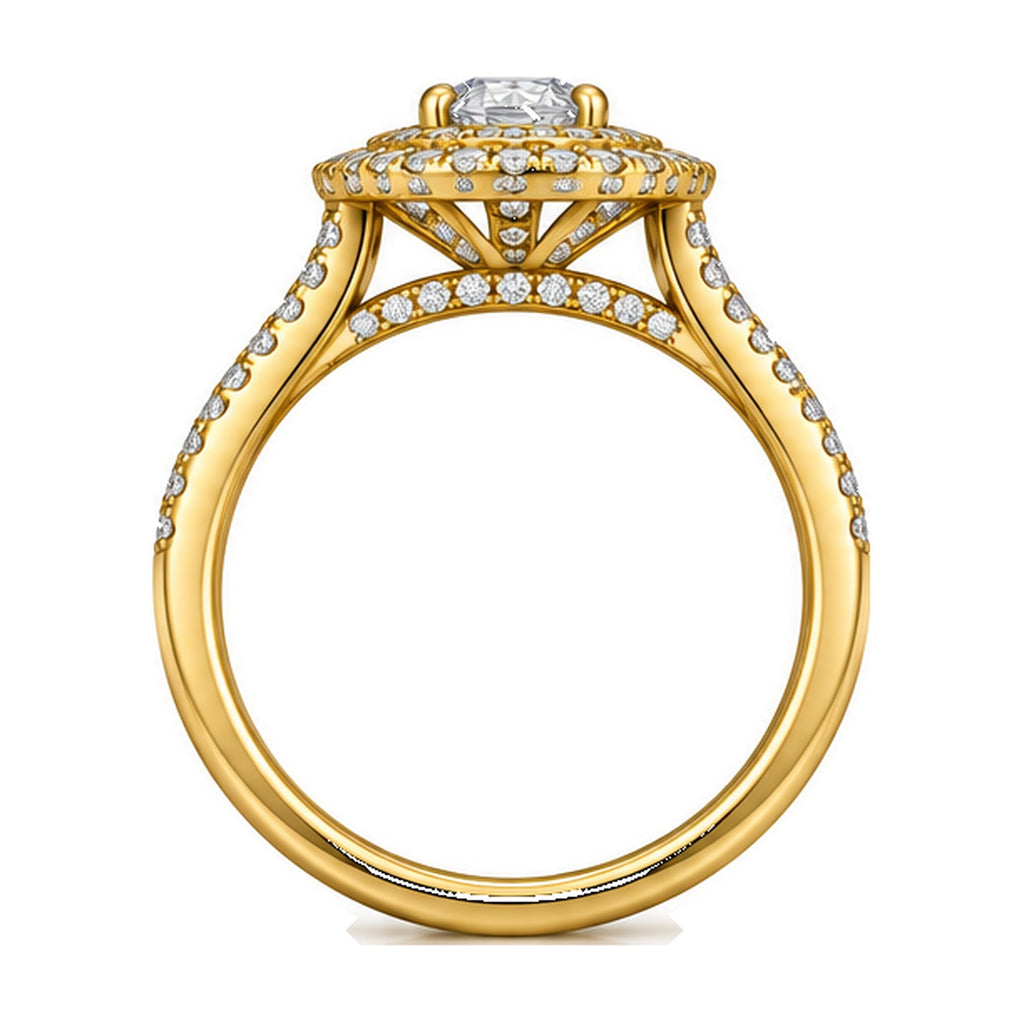 Oval Halo Pavé Split Shank Engagement Ring, 0.33 ct side view
