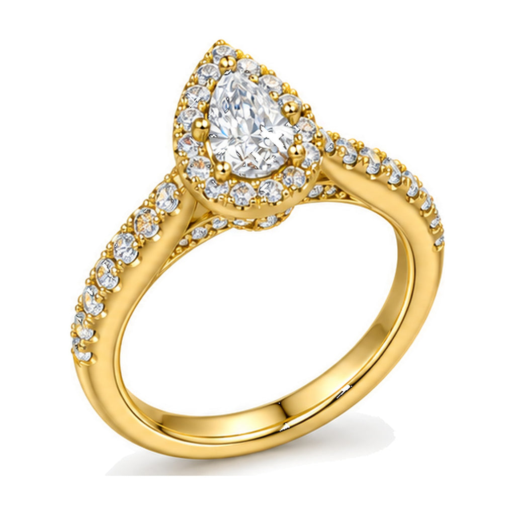 Pear Halo Pavé Engagement Ring, 0.38 ct angle view