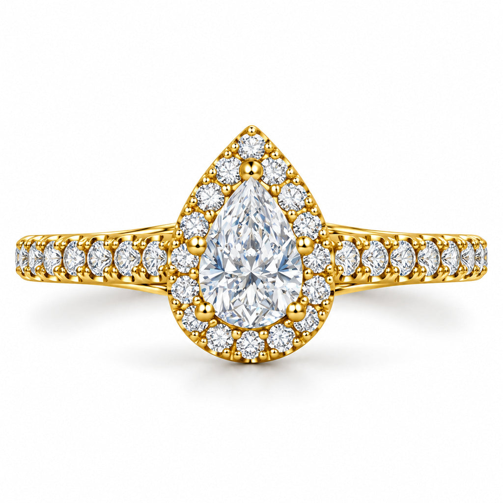 Pear Halo Pavé Engagement Ring, 0.38 ct front view