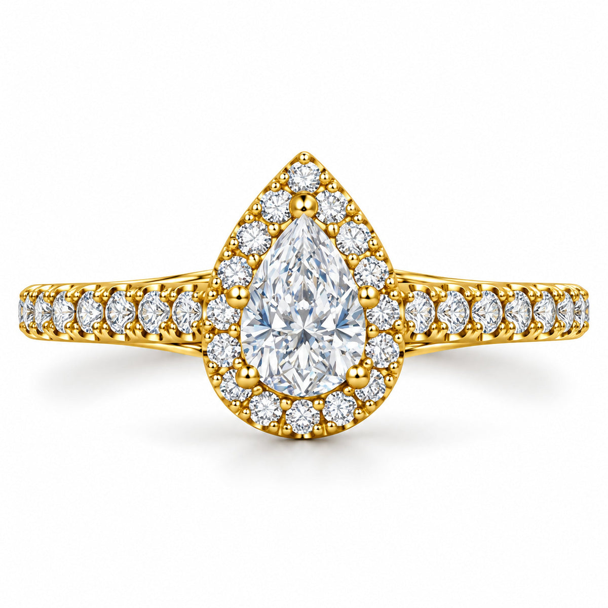 Pear Halo Pavé Engagement Ring, 0.38 ct front view