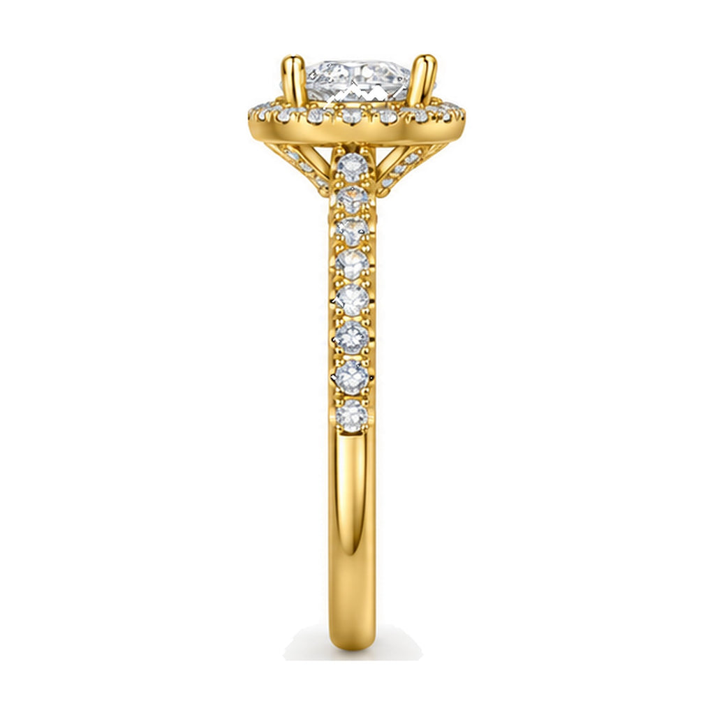 Pear Halo Pavé Engagement Ring, 0.38 ct side view