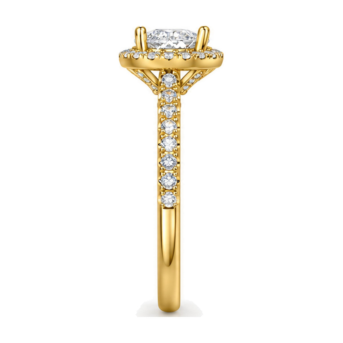 Pear Halo Pavé Engagement Ring, 0.38 ct side view