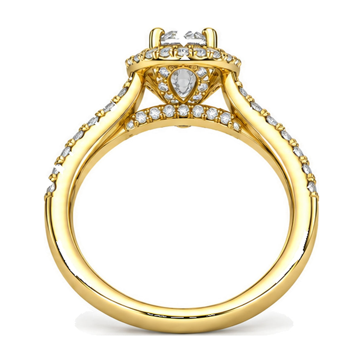 Pear Halo Moissanite Engagement Ring with Pavé Shank, 0.38 ct back view