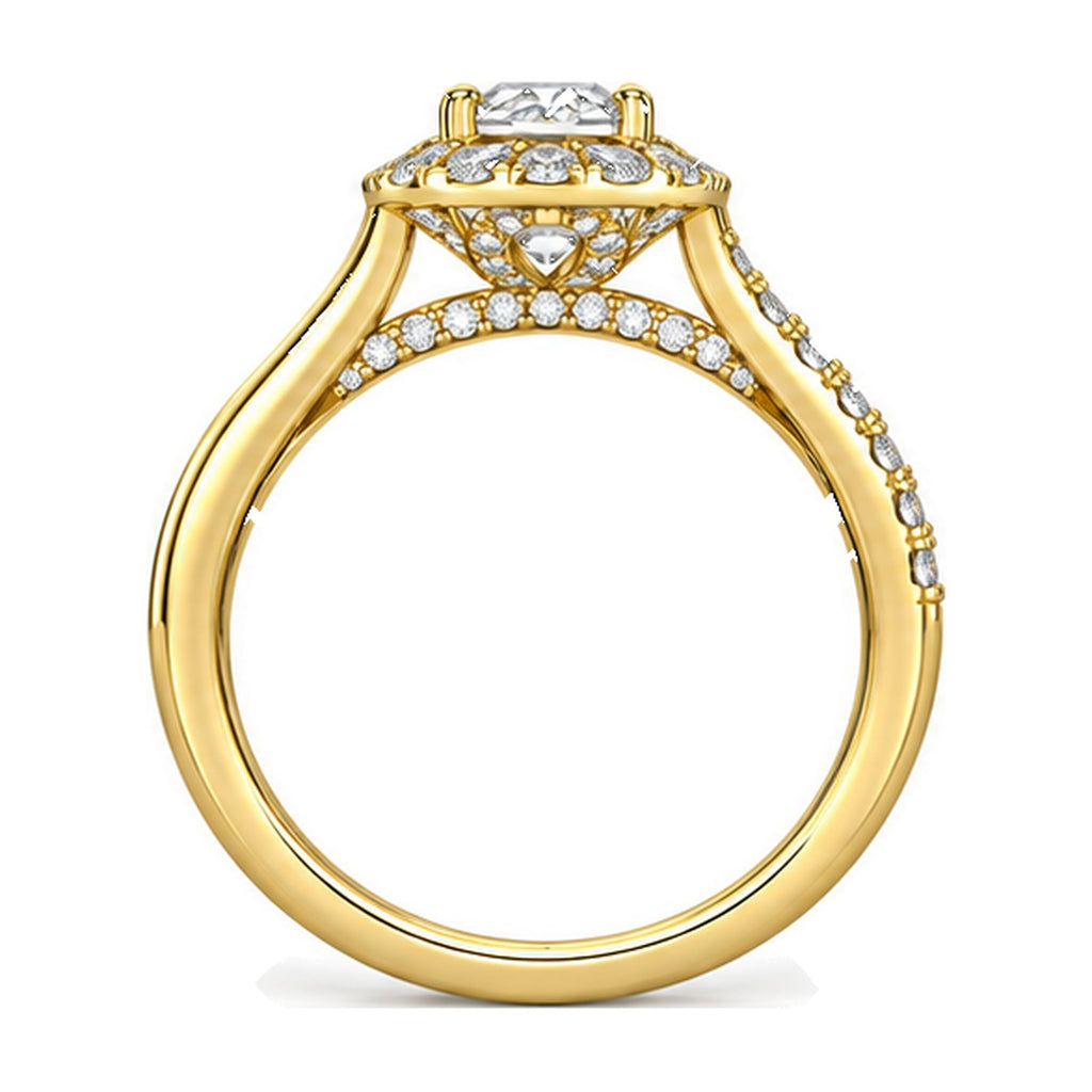 Pear Halo Moissanite Engagement Ring with Pavé Shank, 0.38 ct side view