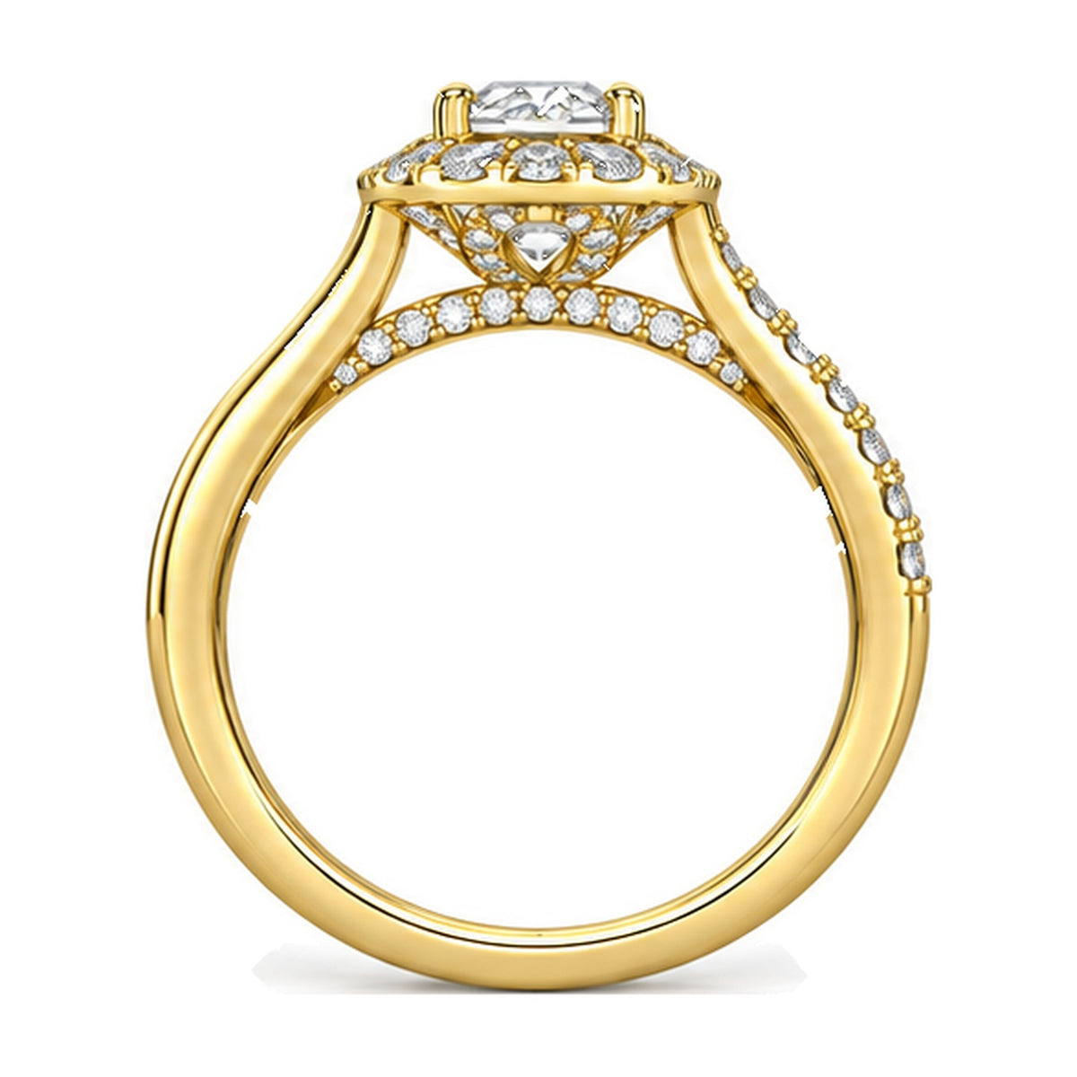 Pear Halo Moissanite Engagement Ring with Pavé Shank, 0.38 ct side view