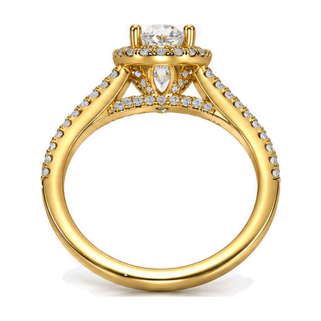 Pear Halo Pavé Split Shank Engagement Ring, 0.50 ct back view