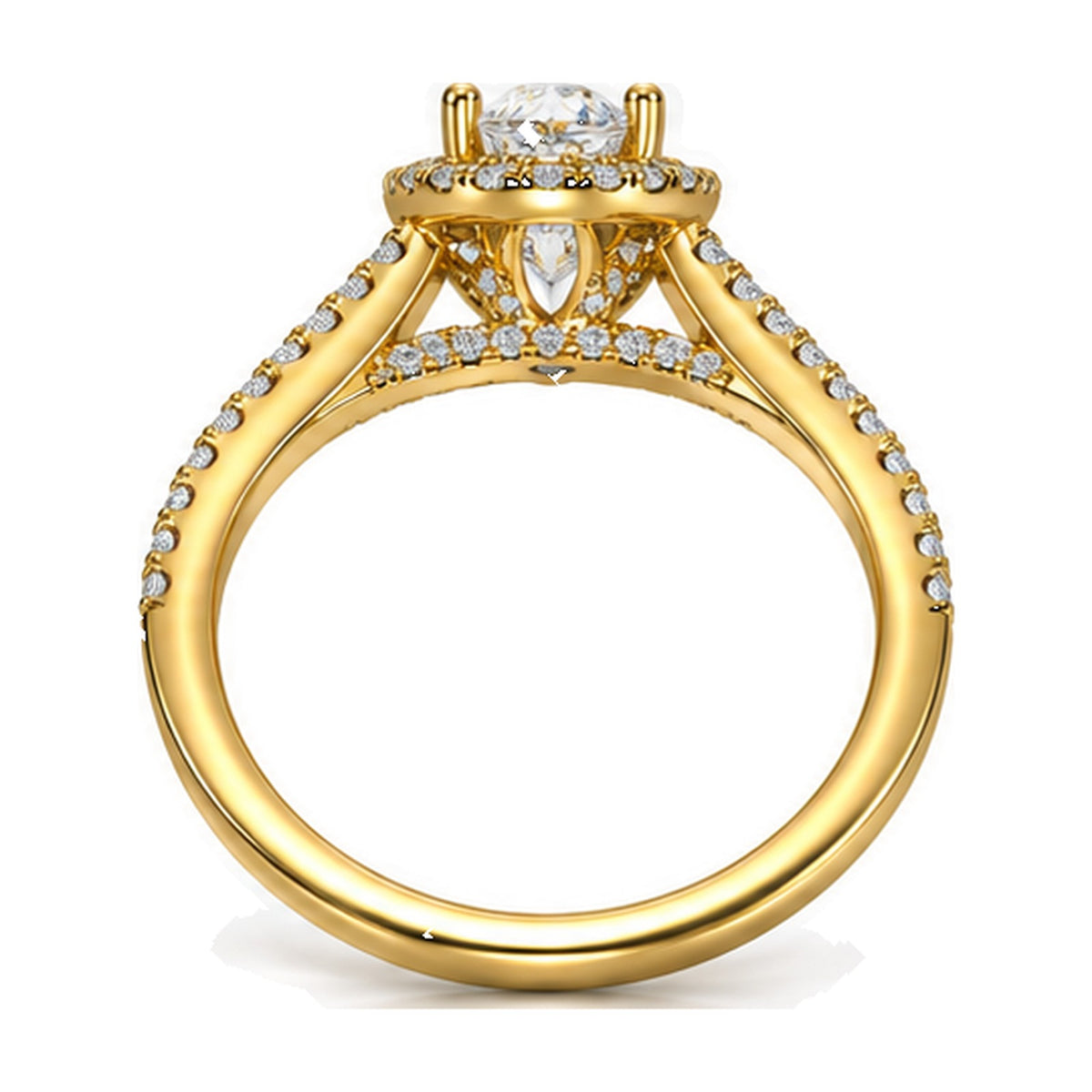 Pear Halo Pavé Split Shank Engagement Ring, 0.50 ct back view