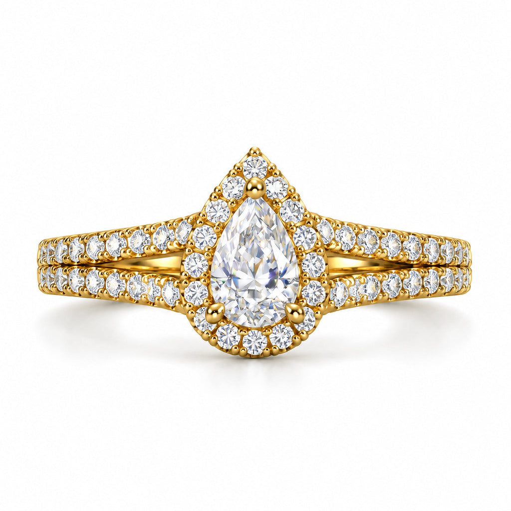 Pear Halo Pavé Split Shank Engagement Ring, 0.50 ct front view