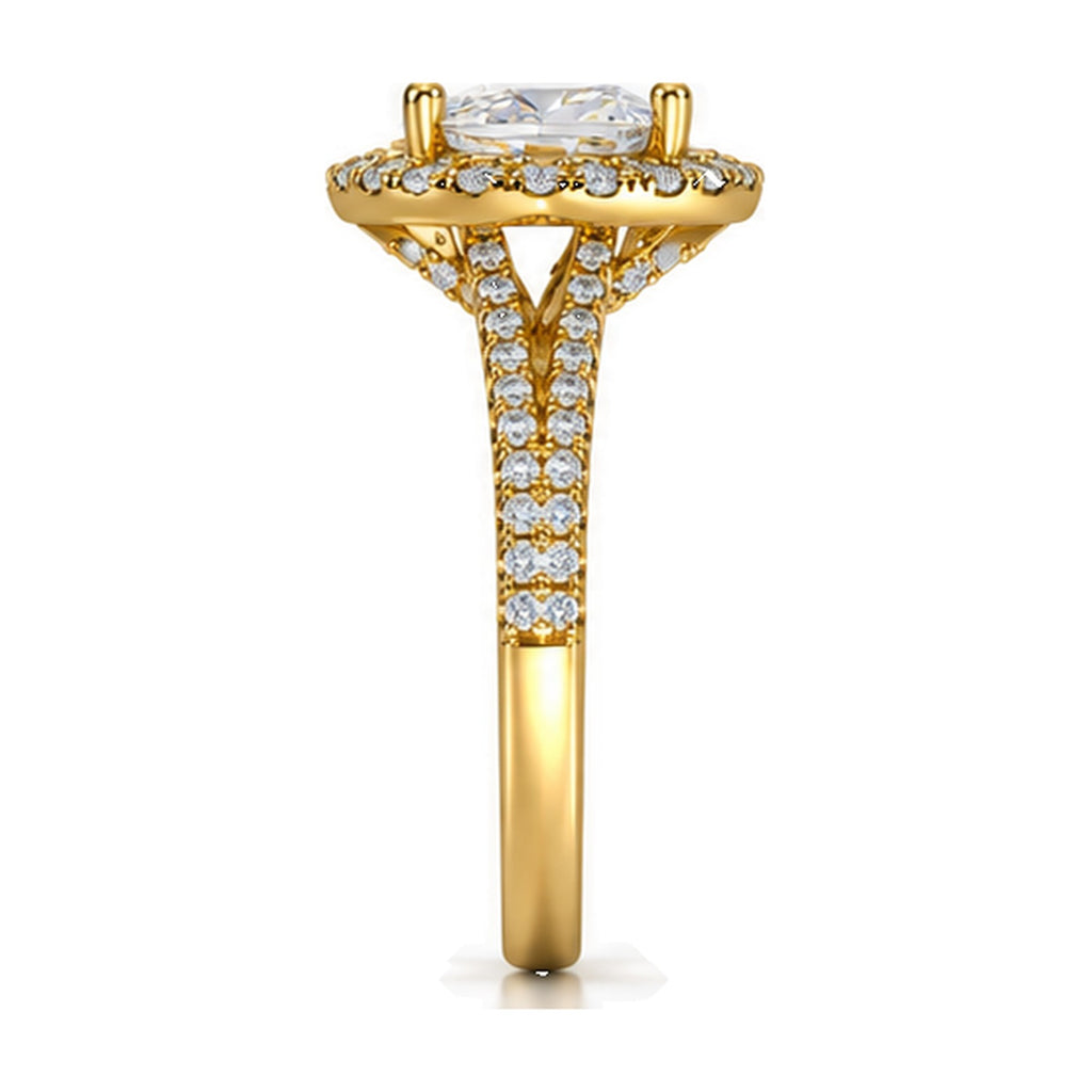 Pear Halo Pavé Split Shank Engagement Ring, 0.50 ct side view