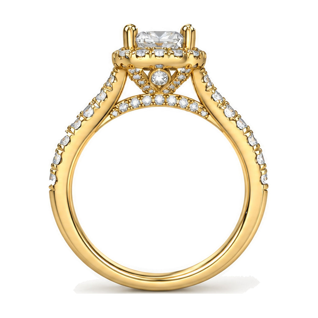 Cushion Halo Pavé Split Shank Engagement Ring, 1 ct back view