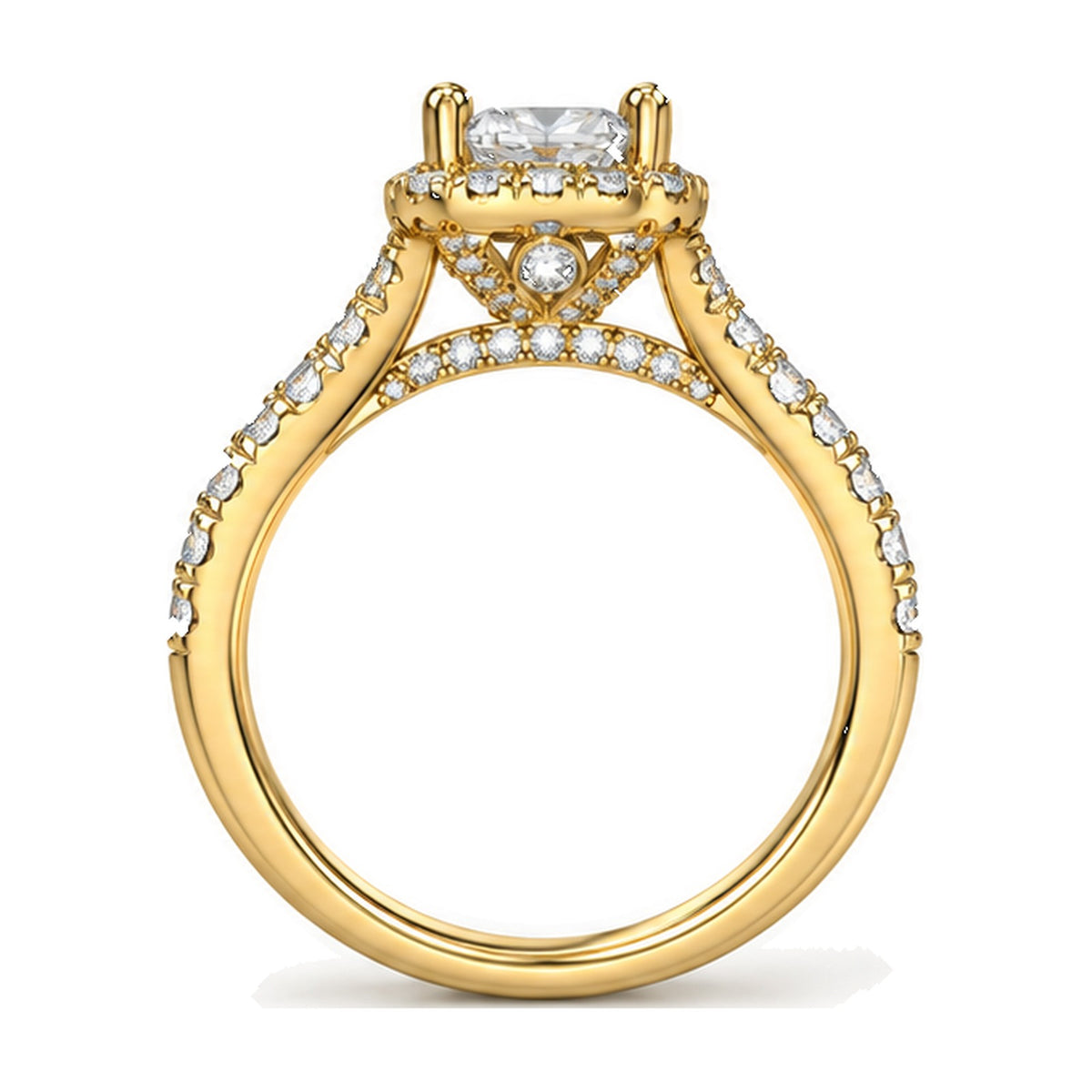 Cushion Halo Pavé Split Shank Engagement Ring, 1 ct back view
