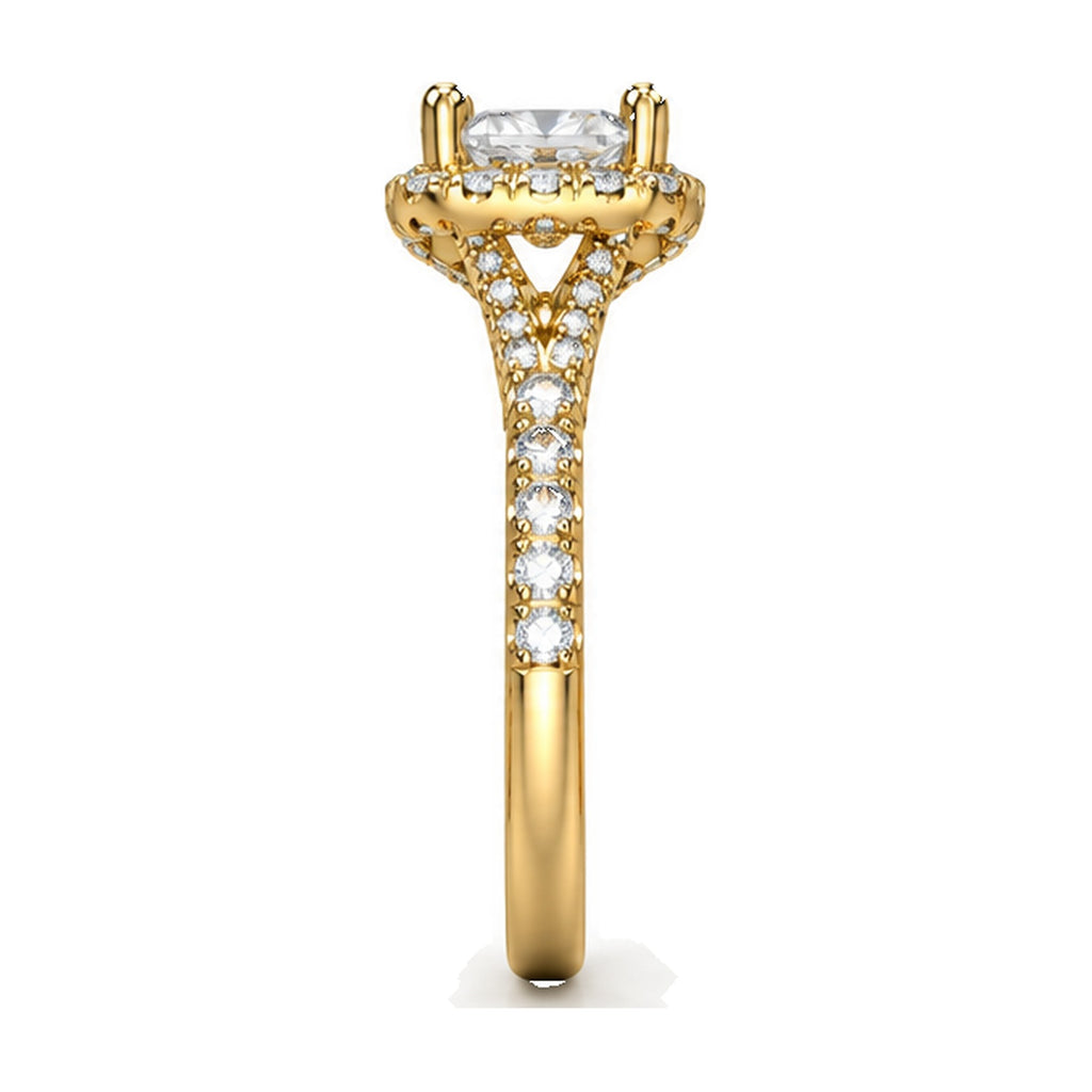 Cushion Halo Pavé Split Shank Engagement Ring, 1 ct side view